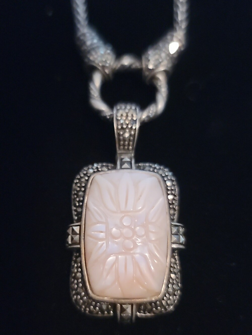 Vtg .925 Mother of Pearl Pendant Necklace